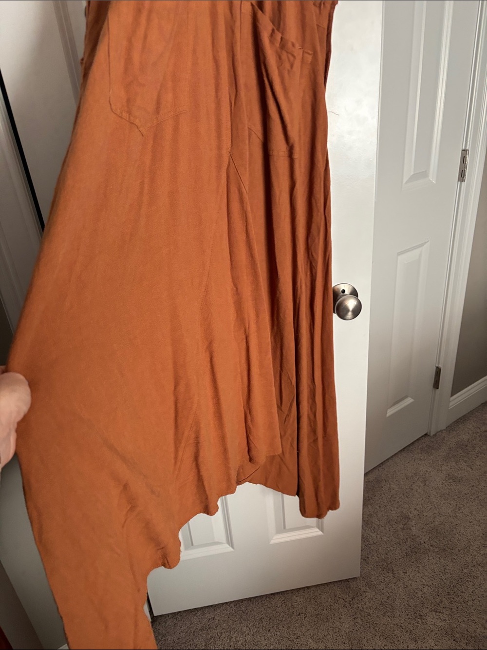 Three Bird Nest Rust Brown Midi Overall Dress - Picture 5 of 6